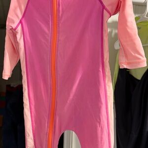 SwimZip Pink Zip Front Rash Guard One-Piece Swimsuit